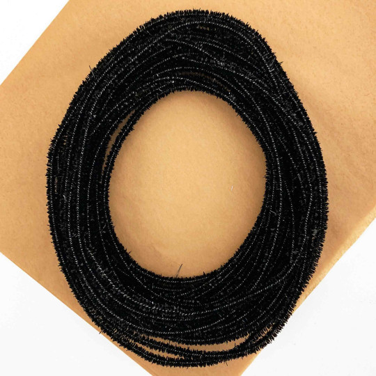 Mini Metallic Wired Tinsel Cord in Black ~ 1/8" wide ~ 10 meter length